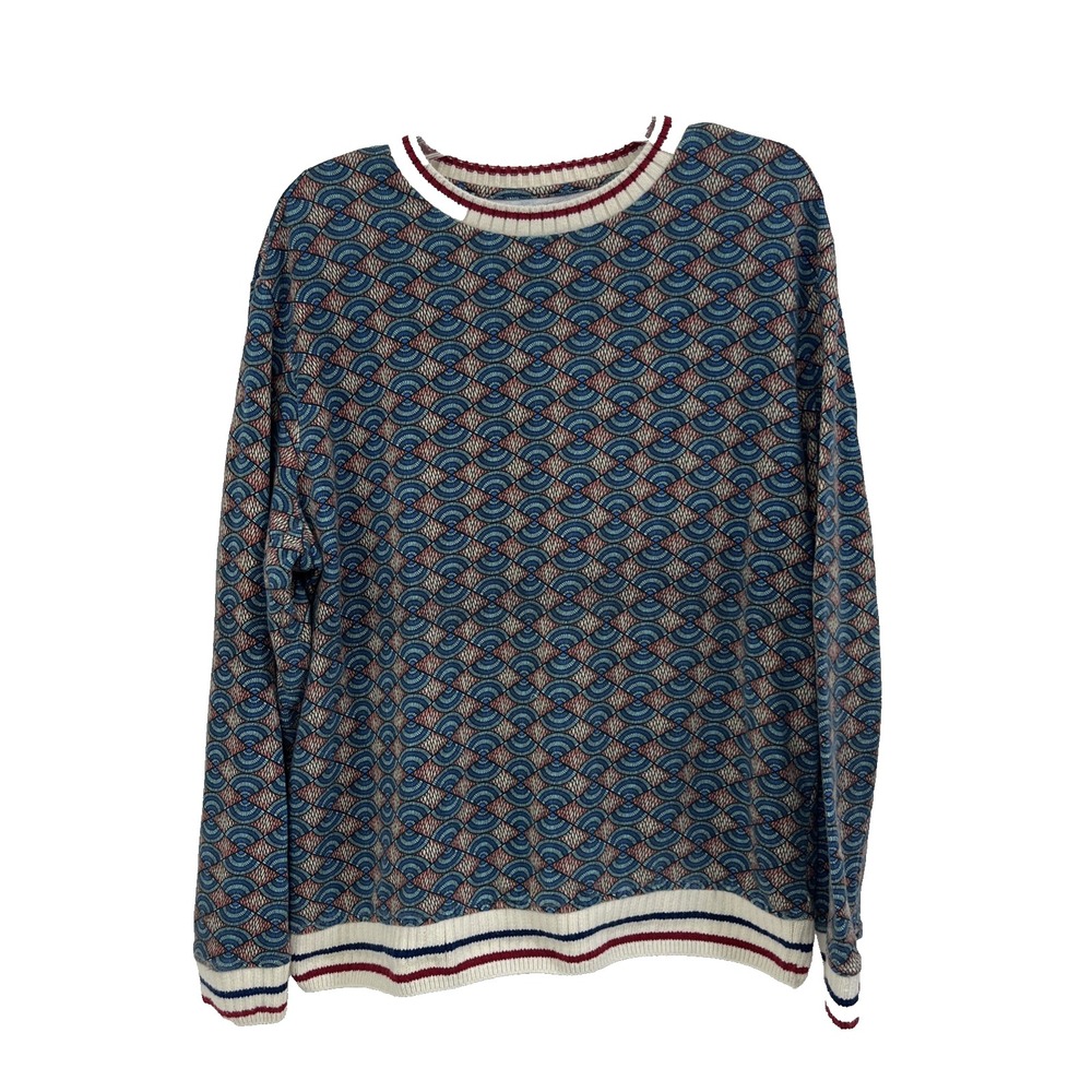 Zara Men's Geometric Jacquard Relaxed Fit Sweater Size XL Ribbed Cuffs Hem